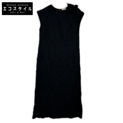 yori Yori YR24-25057SM Black Polyester Back-Slit Sleeveless Ribbon-Washer Dress One-Piece