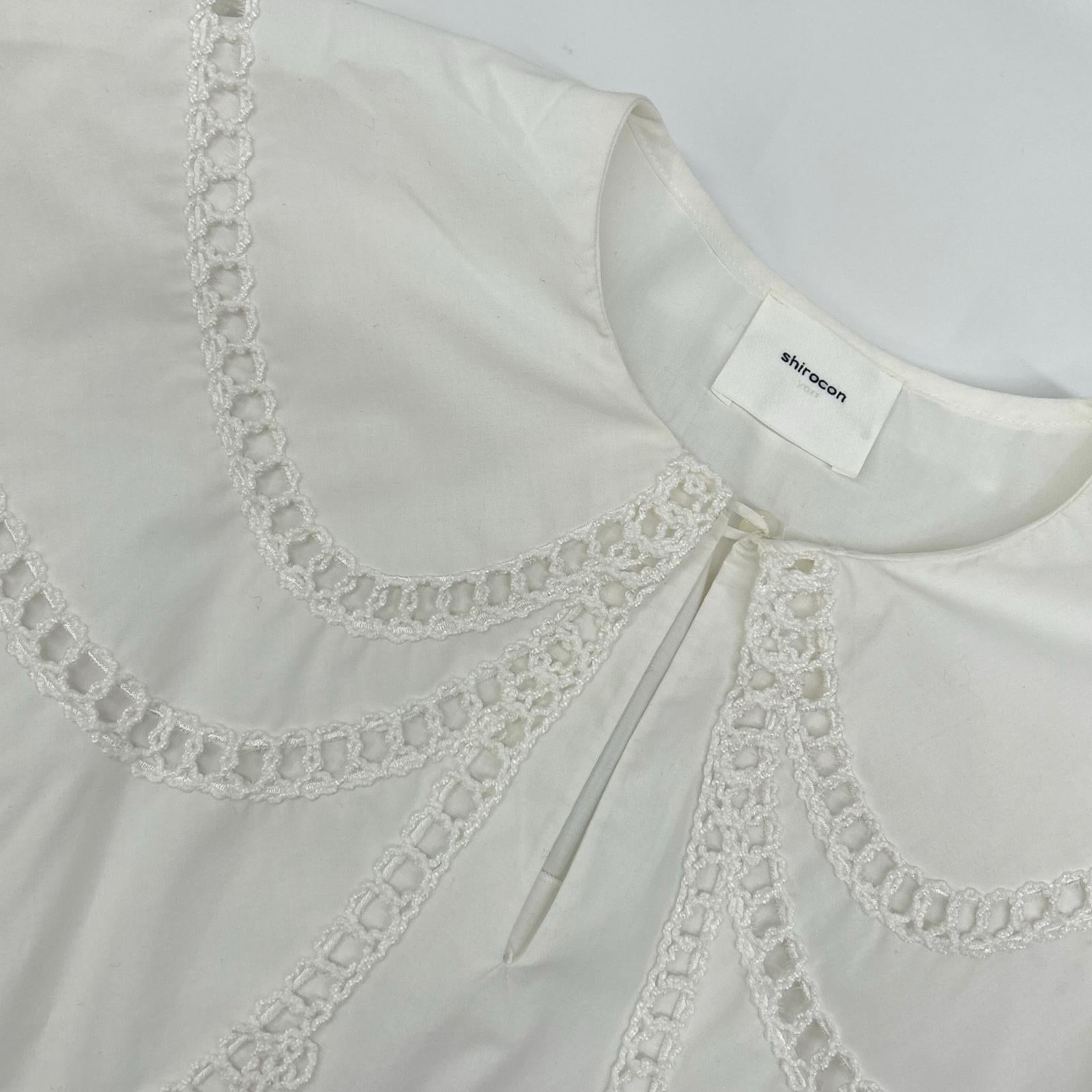shirocon Shirocon SC2121-007SM White Cotton-Blend Loop-Embroidered Sailor Blouse Tops