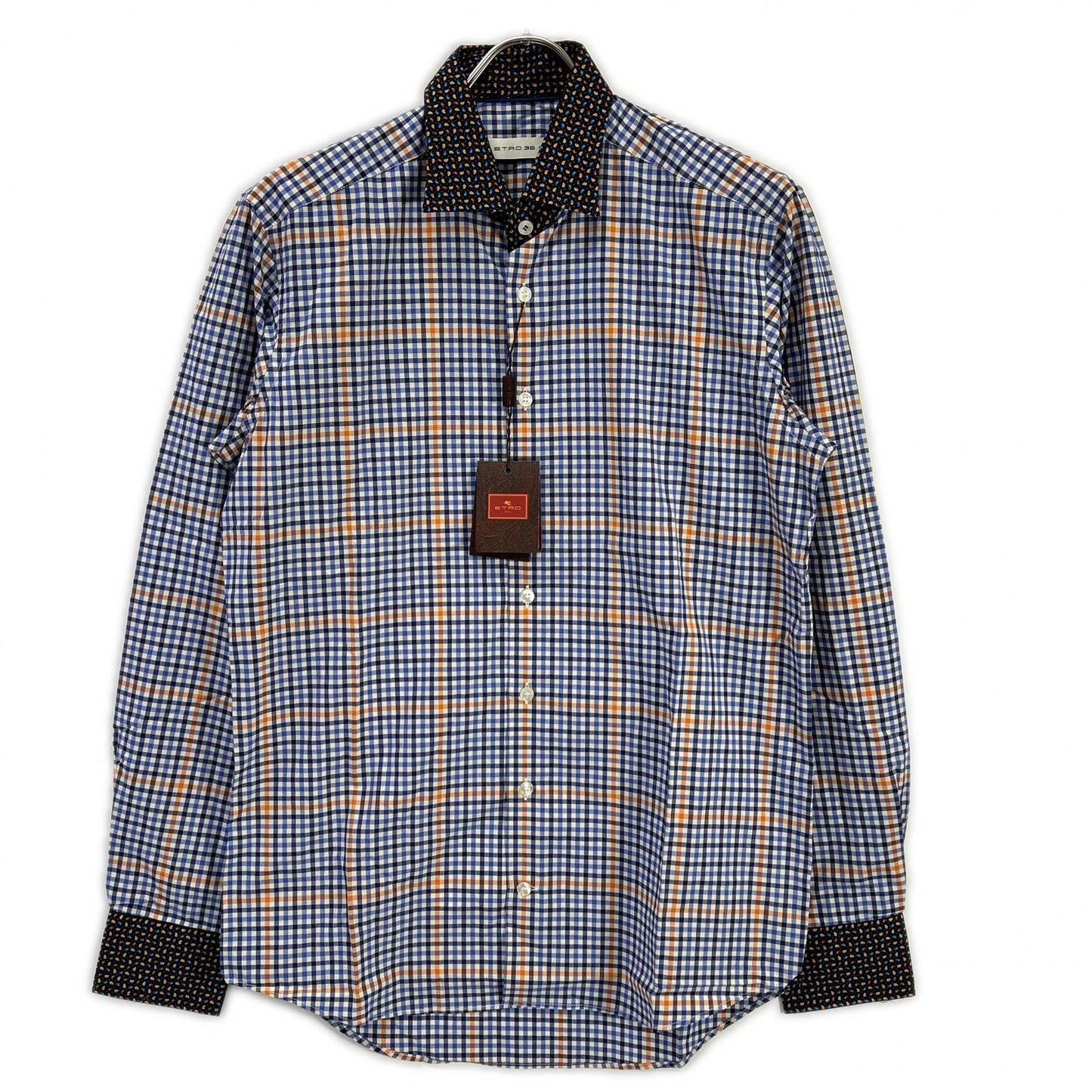 ETRO エトロ ブルー ペイズリーカラー チェック柄 ロングスリーブ ボタンシャツ トップス