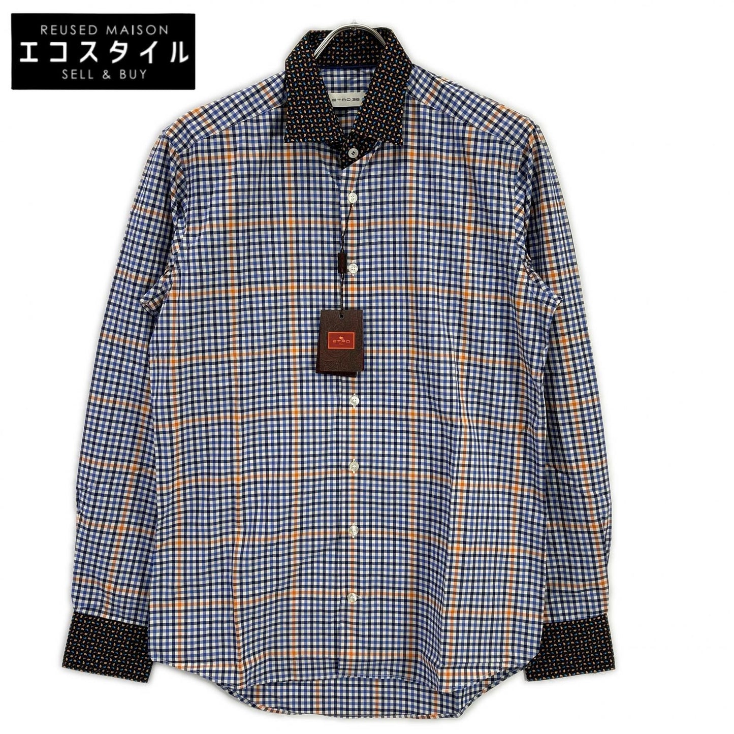 ETRO エトロ ブルー ペイズリーカラー チェック柄 ロングスリーブ ボタンシャツ トップス