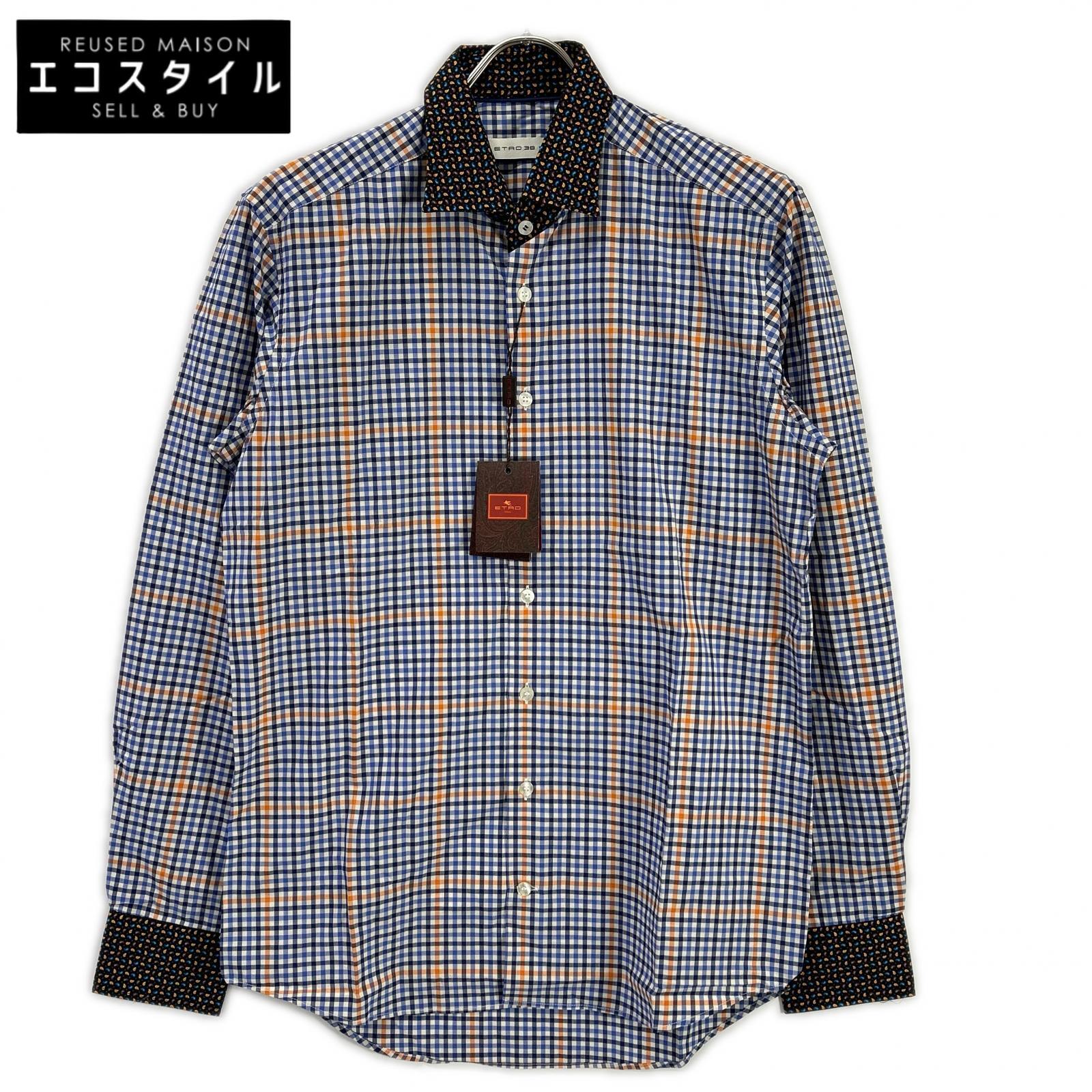 ETRO エトロ ブルー ペイズリーカラー チェック柄 ロングスリーブ ボタンシャツ トップス