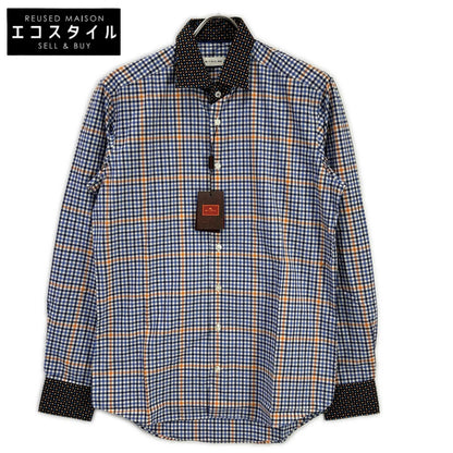 ETRO エトロ ブルー ペイズリーカラー チェック柄 ロングスリーブ ボタンシャツ トップス