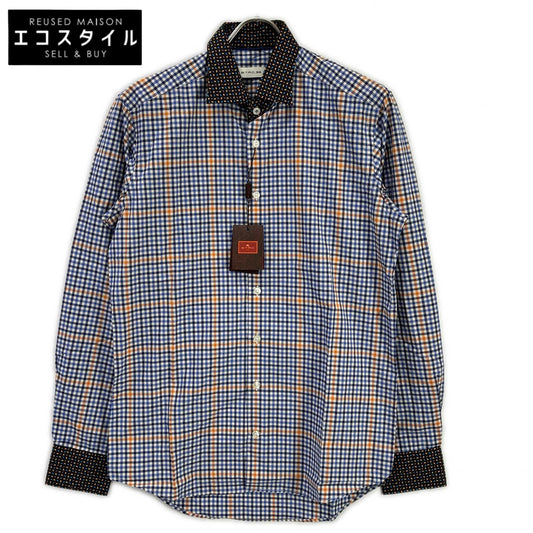 ETRO エトロ ブルー ペイズリーカラー チェック柄 ロングスリーブ ボタンシャツ トップス