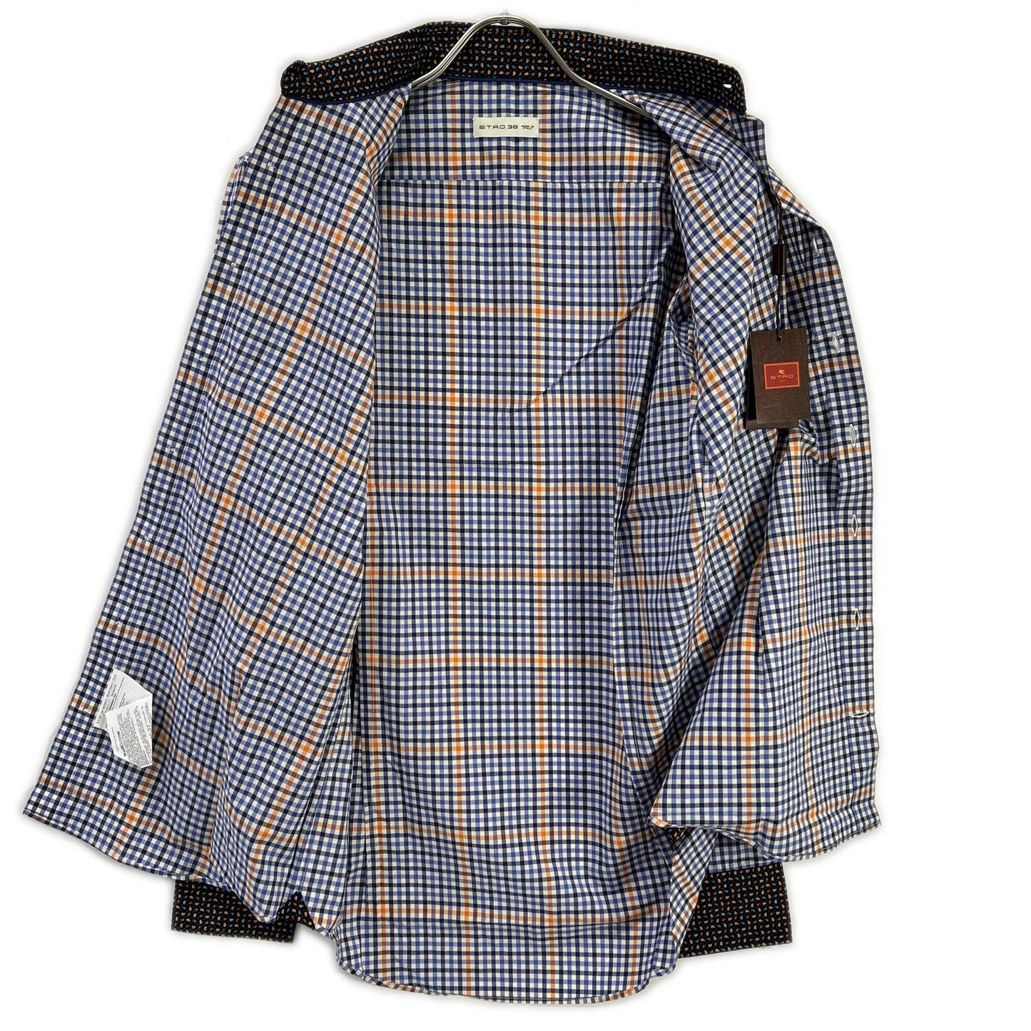 ETRO エトロ ブルー ペイズリーカラー チェック柄 ロングスリーブ ボタンシャツ トップス