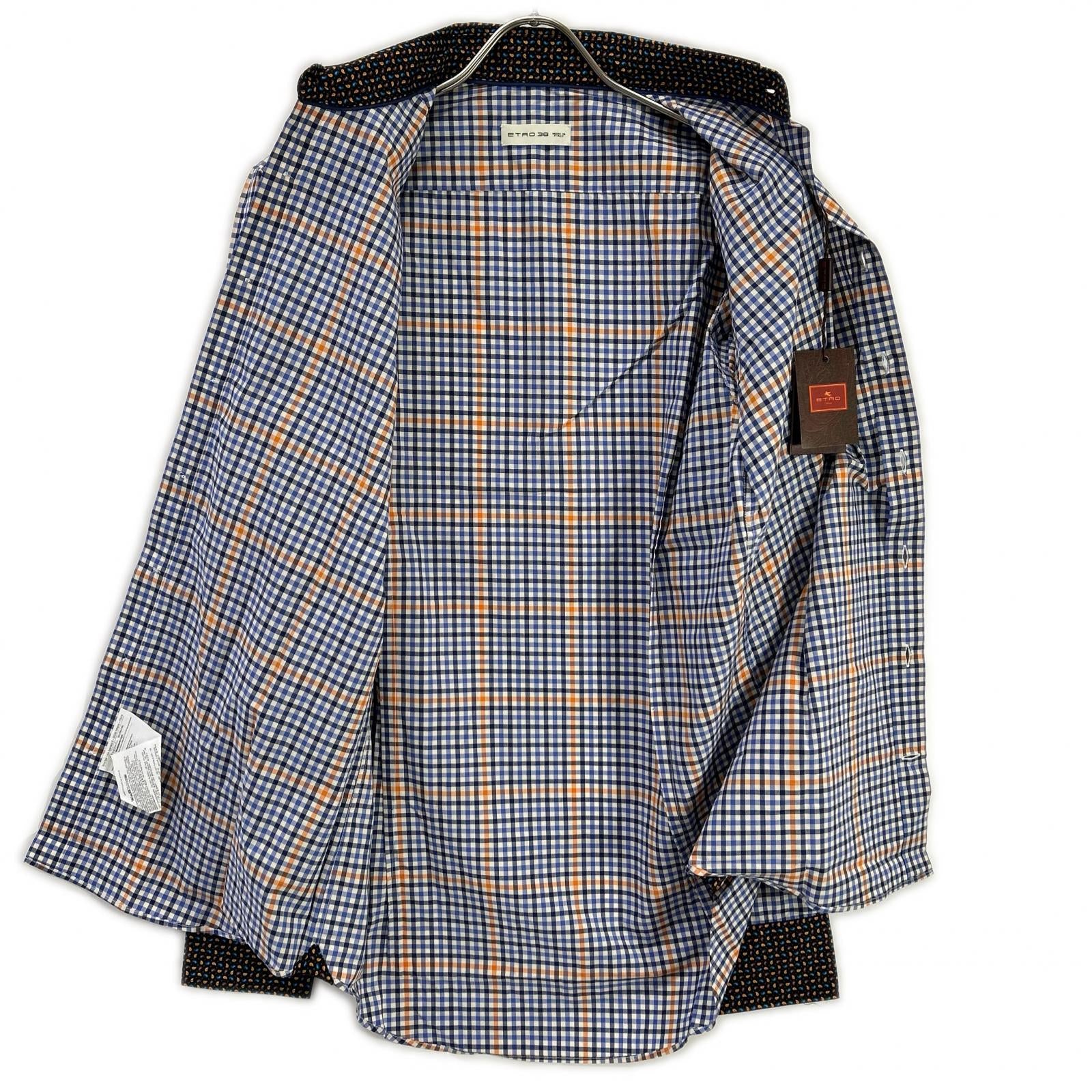 ETRO エトロ ブルー ペイズリーカラー チェック柄 ロングスリーブ ボタンシャツ トップス
