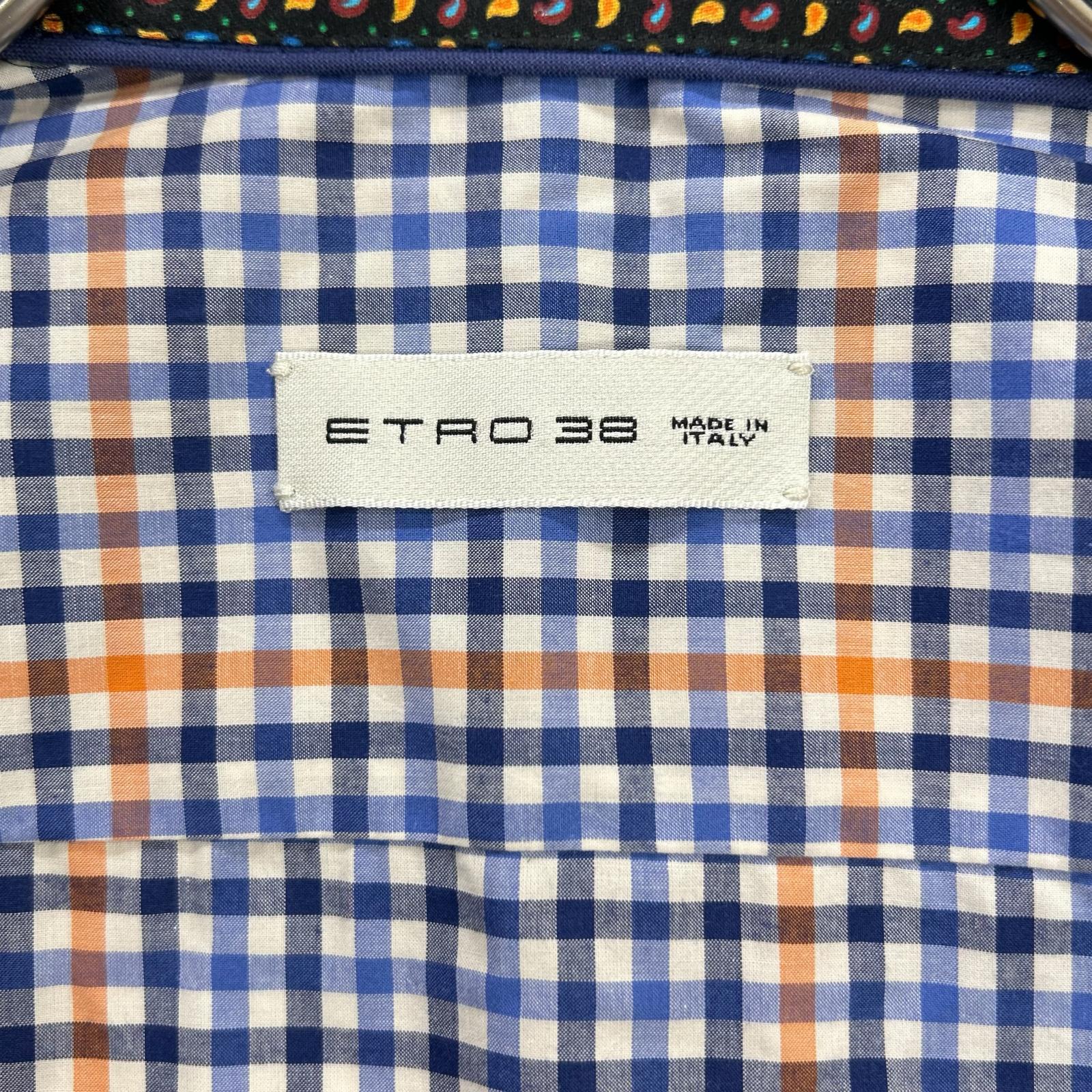 ETRO エトロ ブルー ペイズリーカラー チェック柄 ロングスリーブ ボタンシャツ トップス