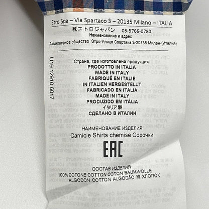 ETRO エトロ ブルー ペイズリーカラー チェック柄 ロングスリーブ ボタンシャツ トップス