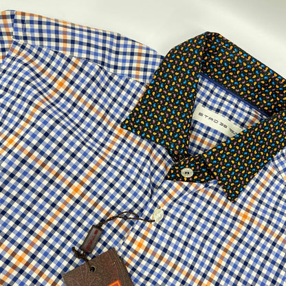 ETRO エトロ ブルー ペイズリーカラー チェック柄 ロングスリーブ ボタンシャツ トップス