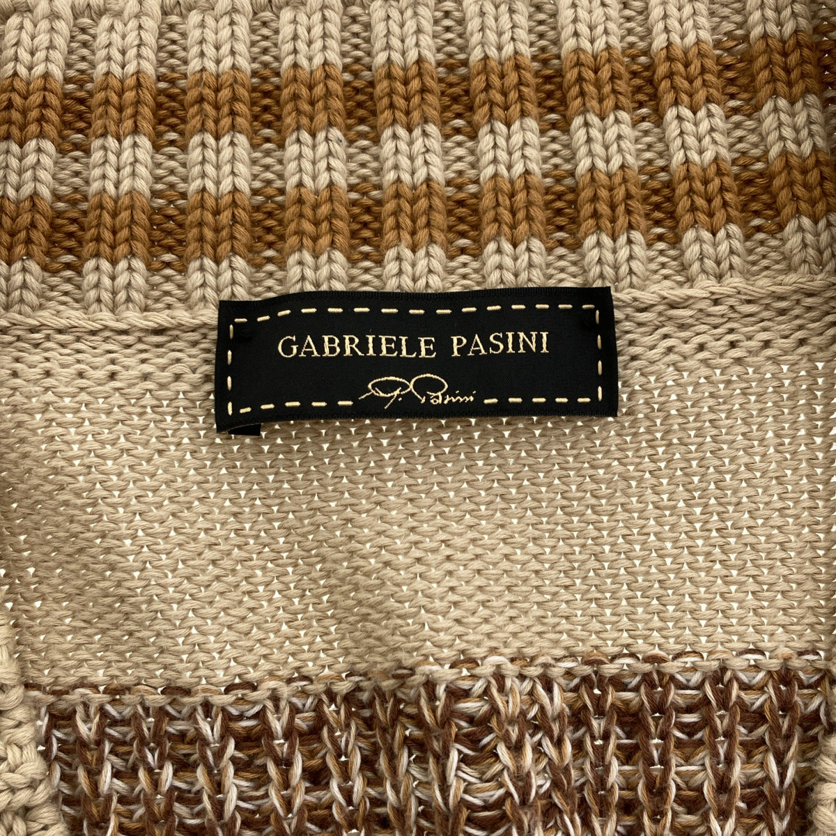 Gabriele Pasini ガブリエレパジーニ ベージュ×ブラウン マルチニットボーダー トップ金ボタン コットンニットカーディガン トップス