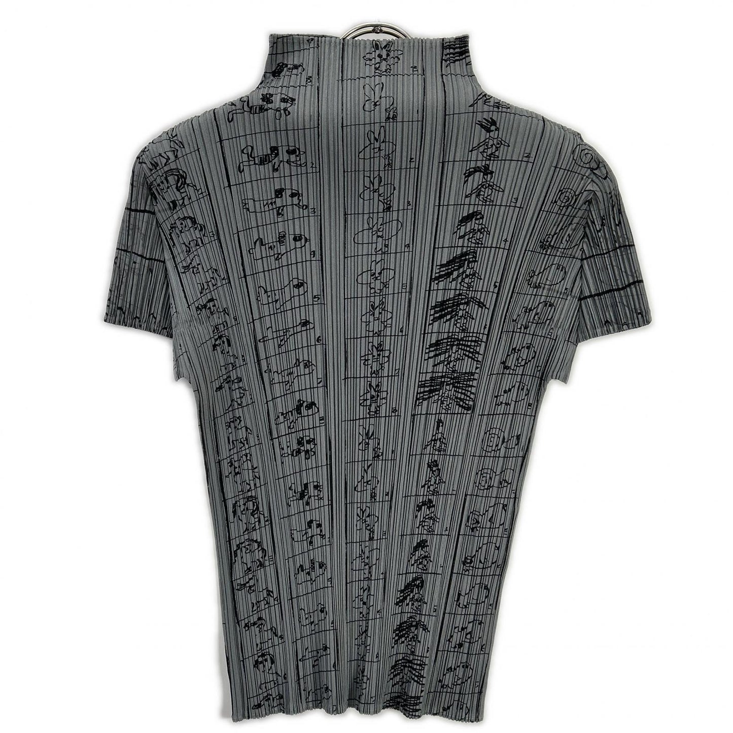 PLEATS PLEASE プリーツプリーズ PP71-JK716 グレー コミックイラストモックネック半袖カットソー トップス