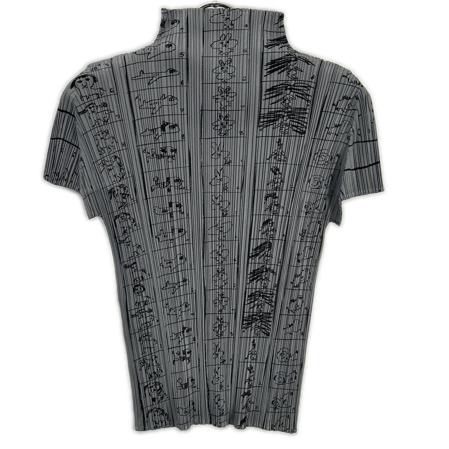 PLEATS PLEASE プリーツプリーズ PP71-JK716 グレー コミックイラストモックネック半袖カットソー トップス