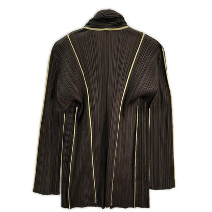 PLEATS PLEASE プリーツプリーズ PP43-JD422 ブラウン ラインデザインショールカラージャケット ジャケット