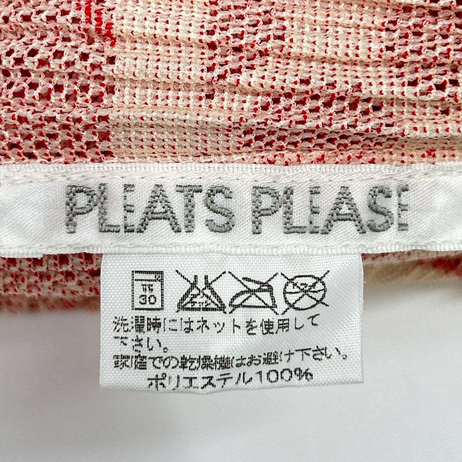 PLEATS PLEASE プリーツプリーズ PP22-JJ832 レッド 総柄半袖ニットシャツ トップス