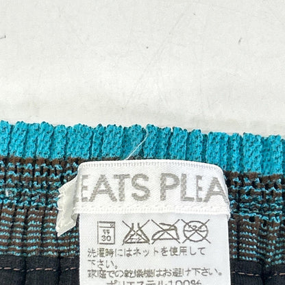 PLEATS PLEASE プリーツプリーズ PP22-JG836 ライトブルー×ブラウン ボトムフレア総柄ニットロングスカート スカート