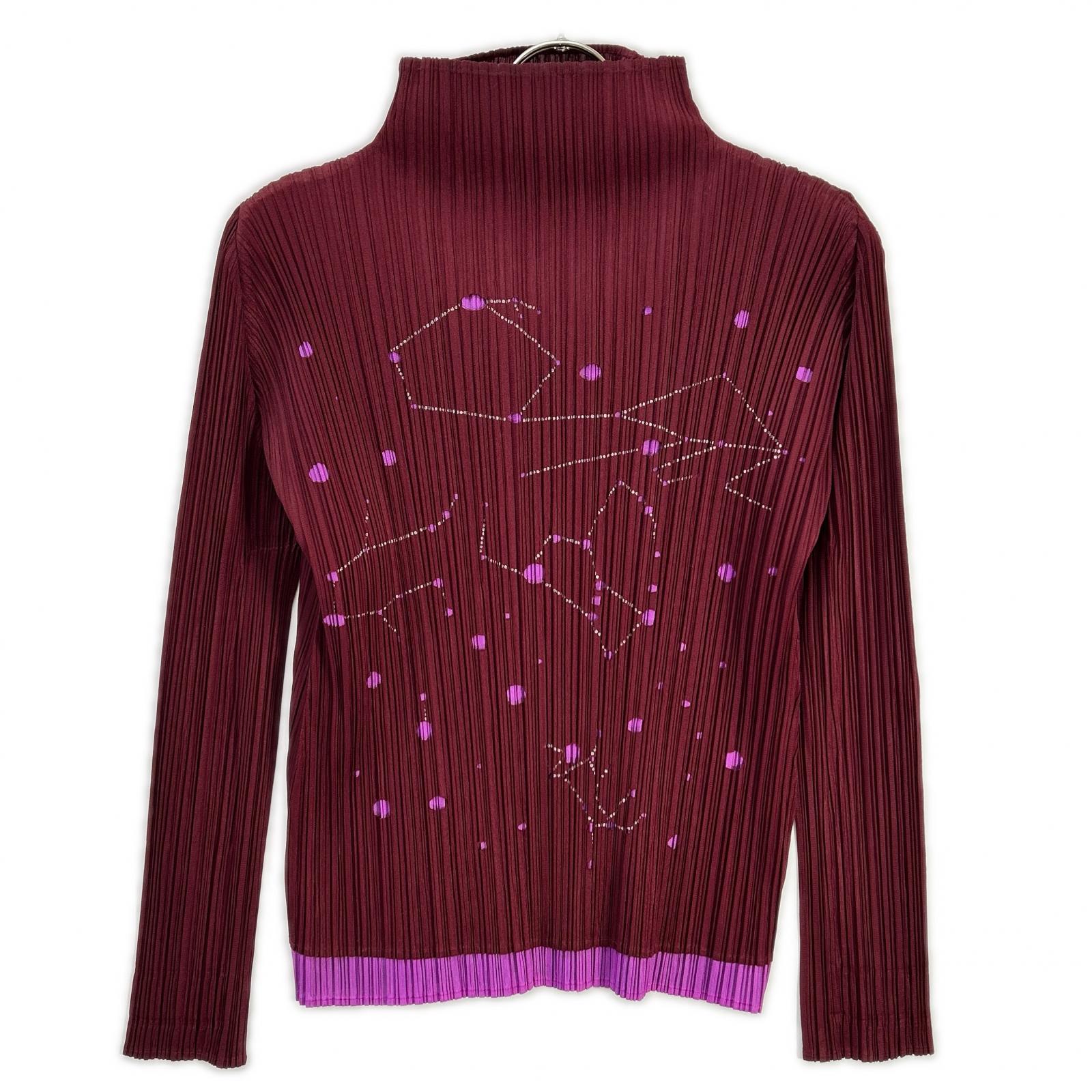 PLEATS PLEASE プリーツプリーズ PP61-JK522 ボルドー×パープル 星座カッティングモックネック長袖カットソー トップス