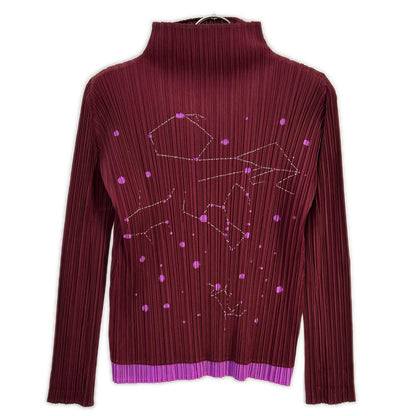 PLEATS PLEASE プリーツプリーズ PP61-JK522 ボルドー×パープル 星座カッティングモックネック長袖カットソー トップス