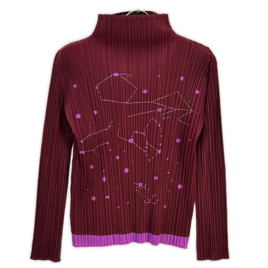 PLEATS PLEASE プリーツプリーズ PP61-JK522 ボルドー×パープル 星座カッティングモックネック長袖カットソー トップス