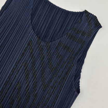 PLEATS PLEASE プリーツプリーズ PP41-JH744 ネイビー 幾何学模様ノースリーブワンピース ワンピース