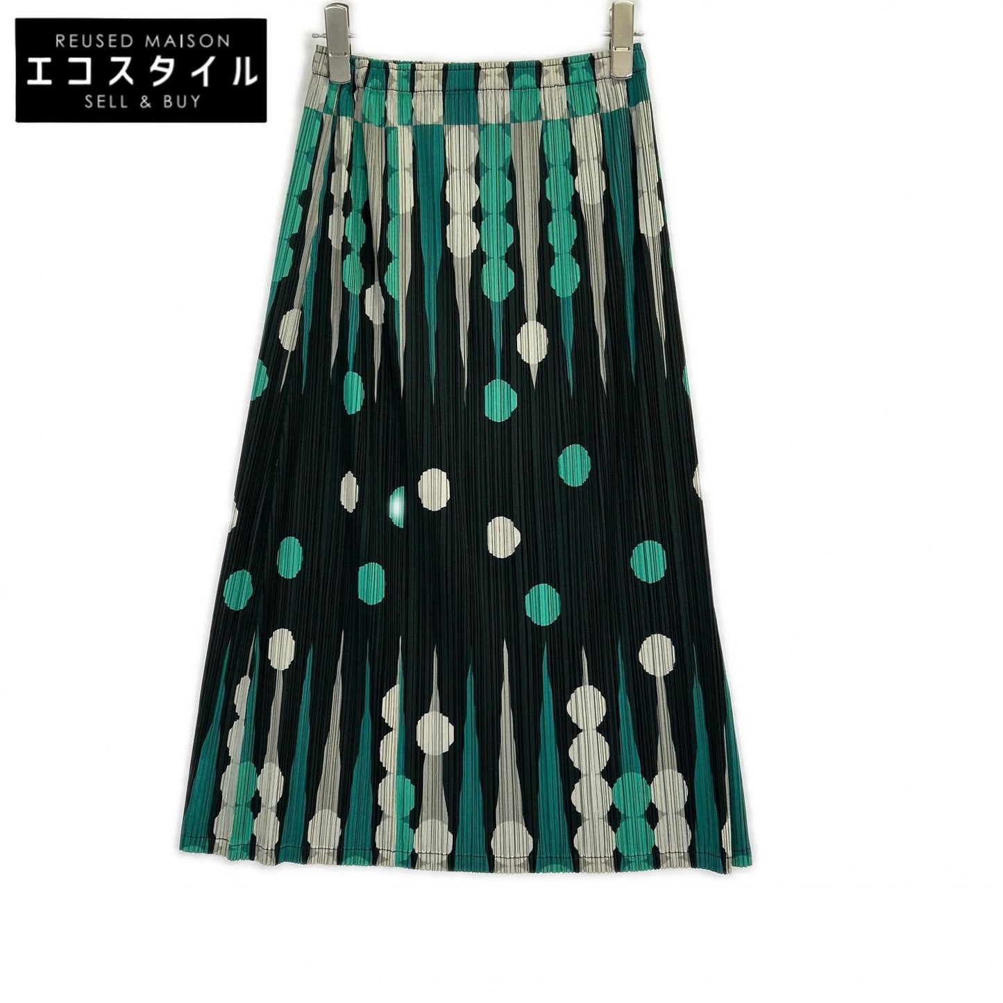 PLEATS PLEASE PP73-JG614 Black × Green Geometric-Pattern Dot Medium Skirt