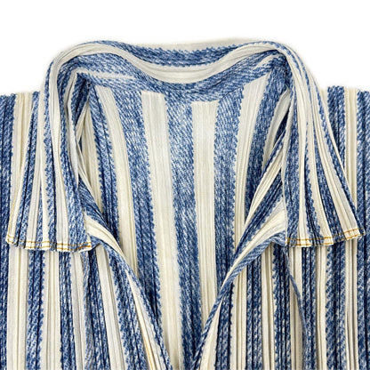 PLEATS PLEASE プリーツプリーズ 【美品】PP92-JK072 キーネック デニム転写ストライプ 半袖カットソー トップス