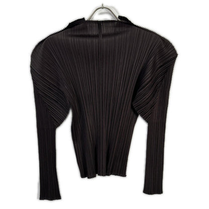 PLEATS PLEASE プリーツプリーズ PP33-JK202 ブラウン Vネックモックネック変形長袖カットソー トップス
