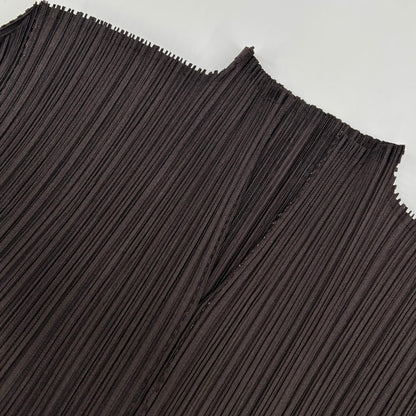 PLEATS PLEASE プリーツプリーズ PP33-JK202 ブラウン Vネックモックネック変形長袖カットソー トップス