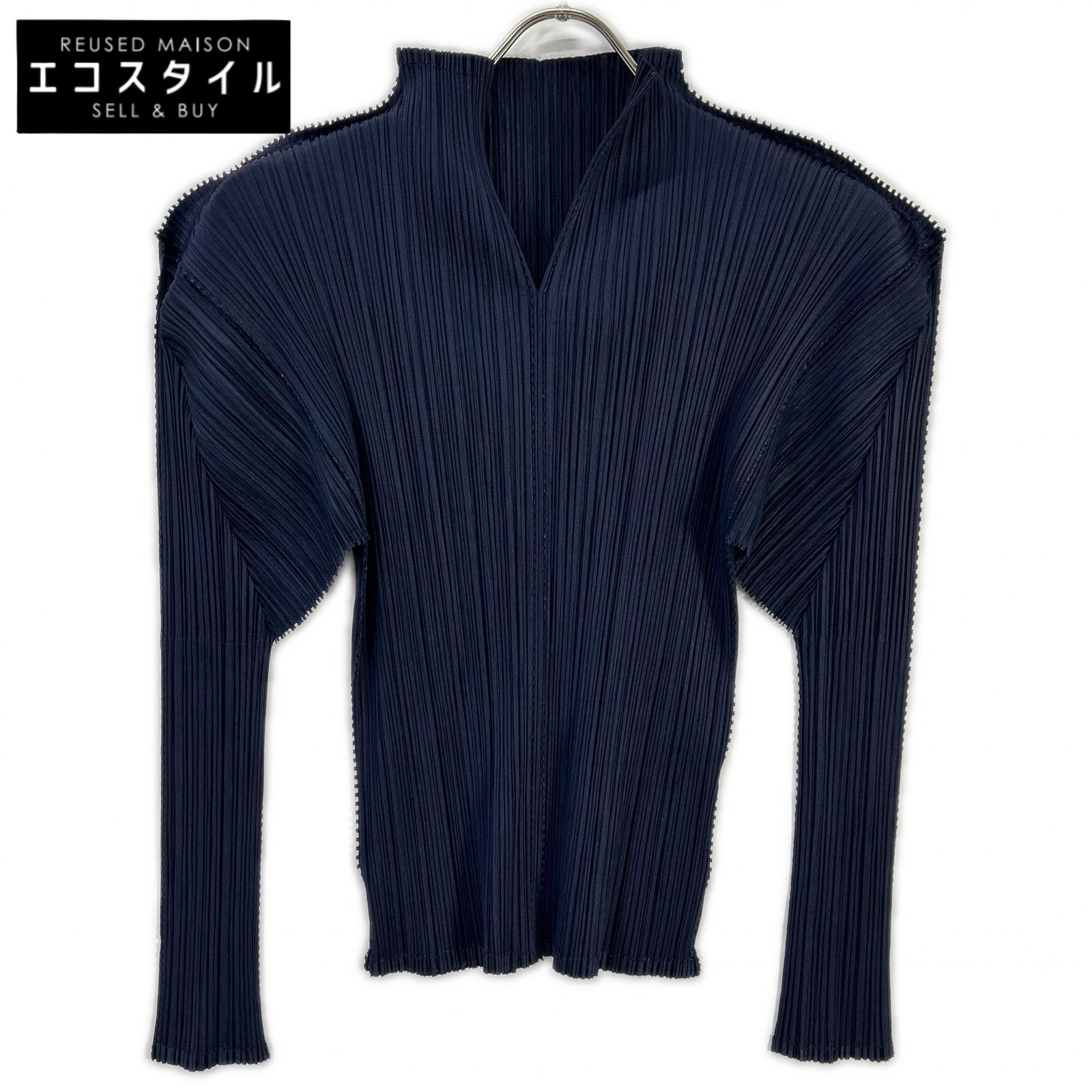 PLEATS PLEASE プリーツプリーズ PP33-JK202 ダークネイビー Vネックモックネック変形長袖カットソー トップス