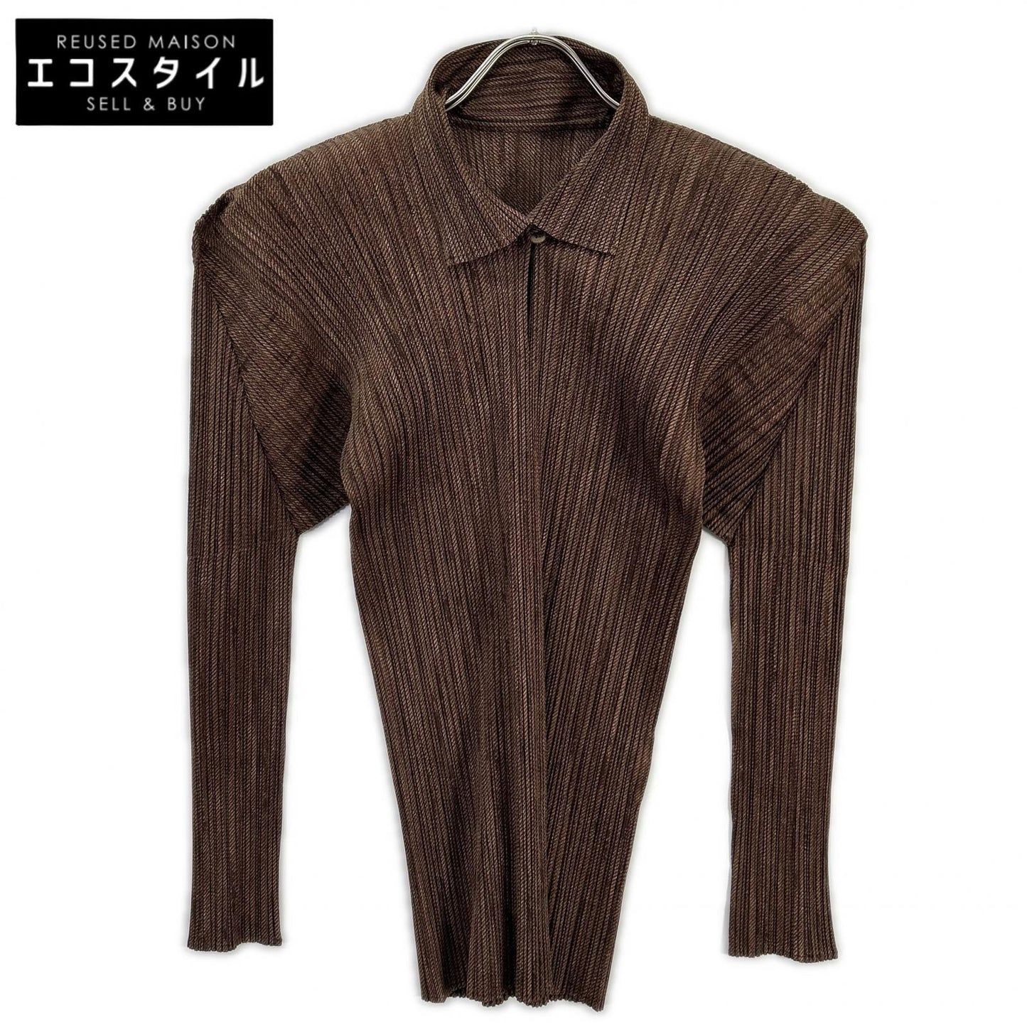 PLEATS PLEASE PP63-JK206 Brown Collared Asymmetrical Long-Sleeve Top Top