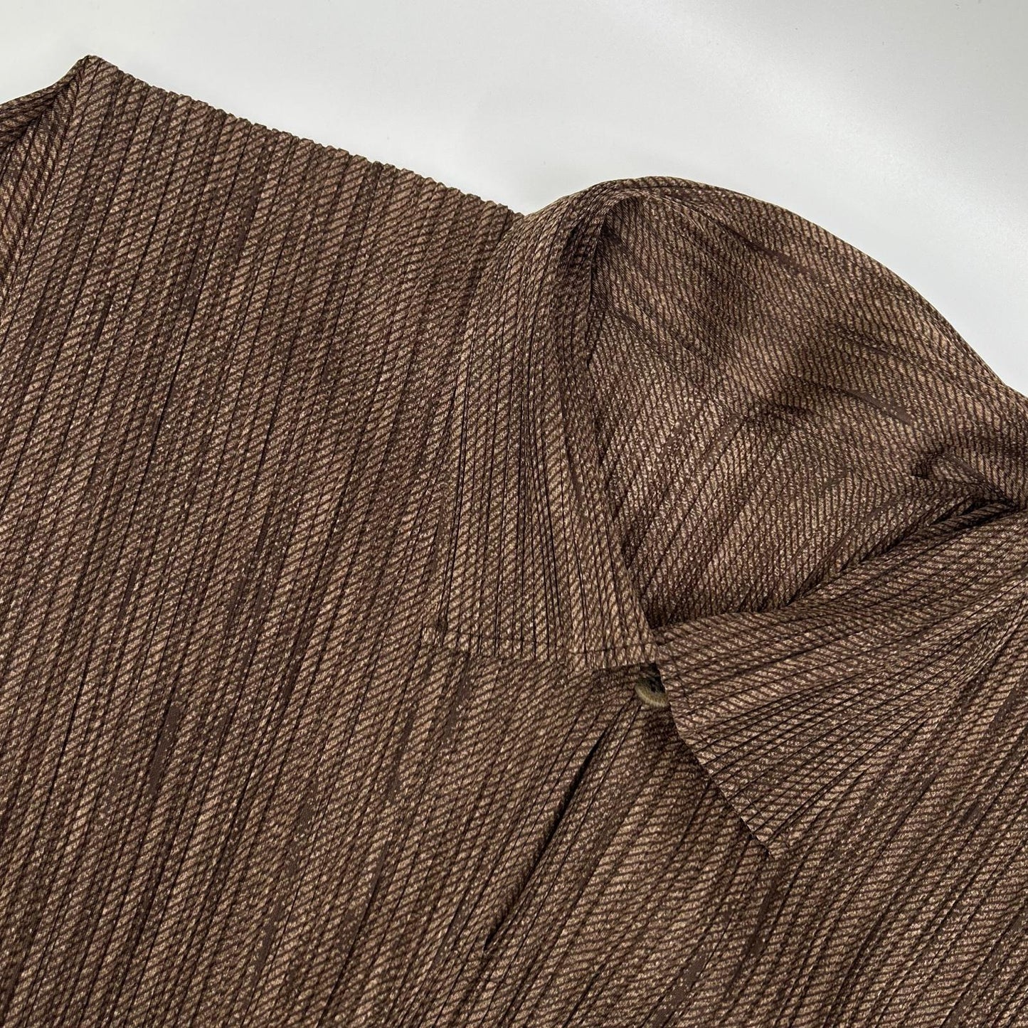 PLEATS PLEASE PP63-JK206 Brown Collared Asymmetrical Long-Sleeve Top Top