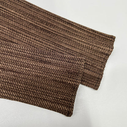 PLEATS PLEASE PP63-JK206 Brown Collared Asymmetrical Long-Sleeve Top Top