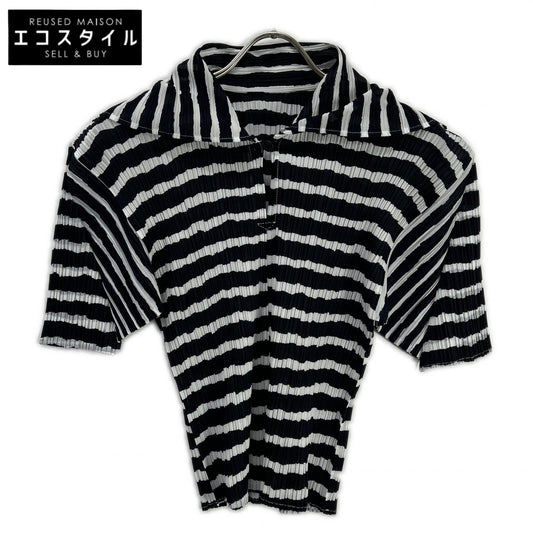 【SALE】 PLEATS PLEASE プリーツプリーズ PP96-JK093 ブラック×ホワイト セーラーカラーボーダー半袖カットソー トップス