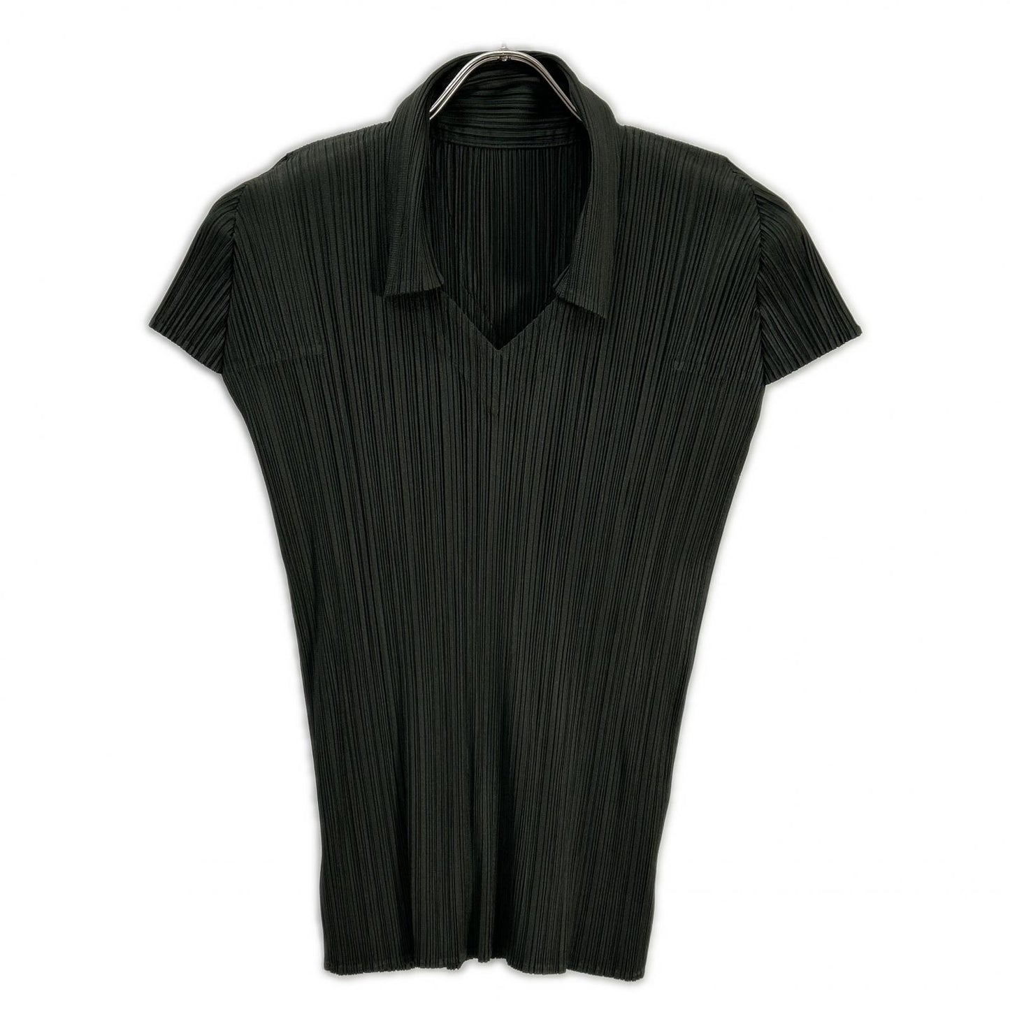PLEATS PLEASE プリーツプリーズ PP33-JK149 チャコール 襟付きVネック半袖カットソー トップス