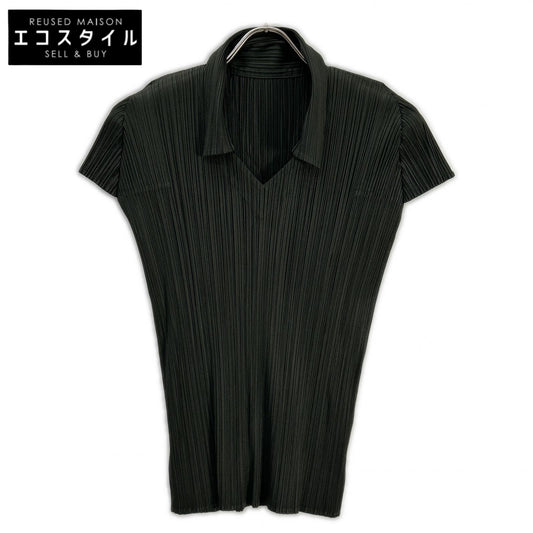 PLEATS PLEASE プリーツプリーズ PP33-JK149 チャコール 襟付きVネック半袖カットソー トップス