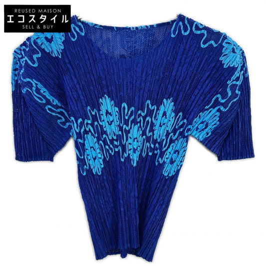 【SALE】 PLEATS PLEASE プリーツプリーズ PP06-JK904 ブルー ウェーブフラワーメッシュ半袖カットソー トップス