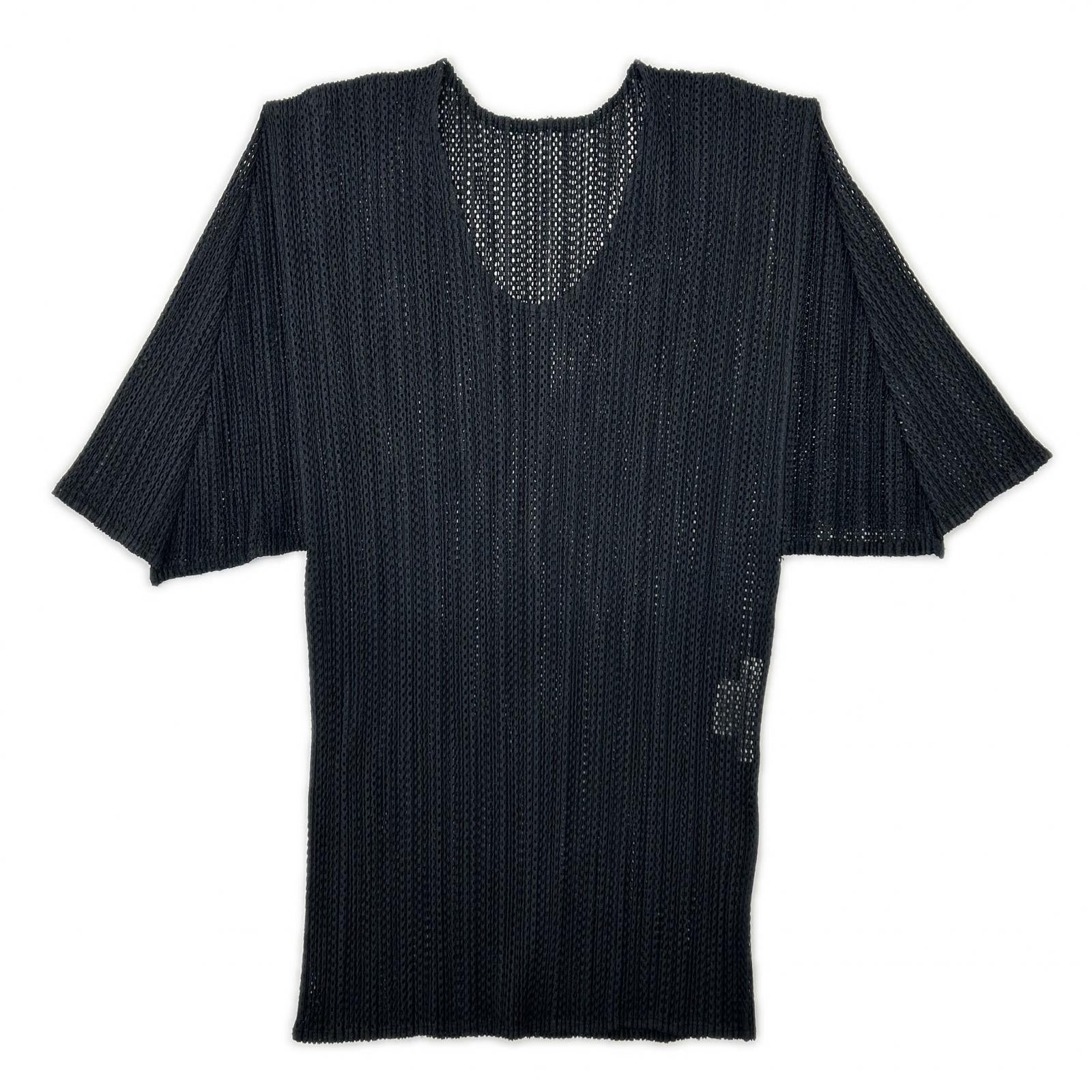 【SALE】 PLEATS PLEASE プリーツプリーズ PP06-JK604 ブラック メッシュ半袖カットソー トップス