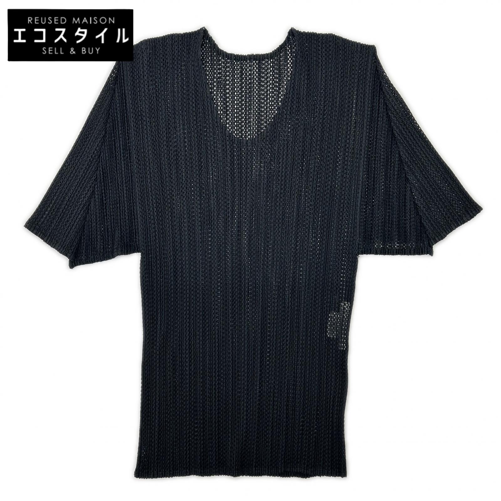 【SALE】 PLEATS PLEASE プリーツプリーズ PP06-JK604 ブラック メッシュ半袖カットソー トップス