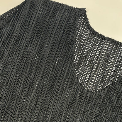 【SALE】 PLEATS PLEASE プリーツプリーズ PP06-JK604 ブラック メッシュ半袖カットソー トップス