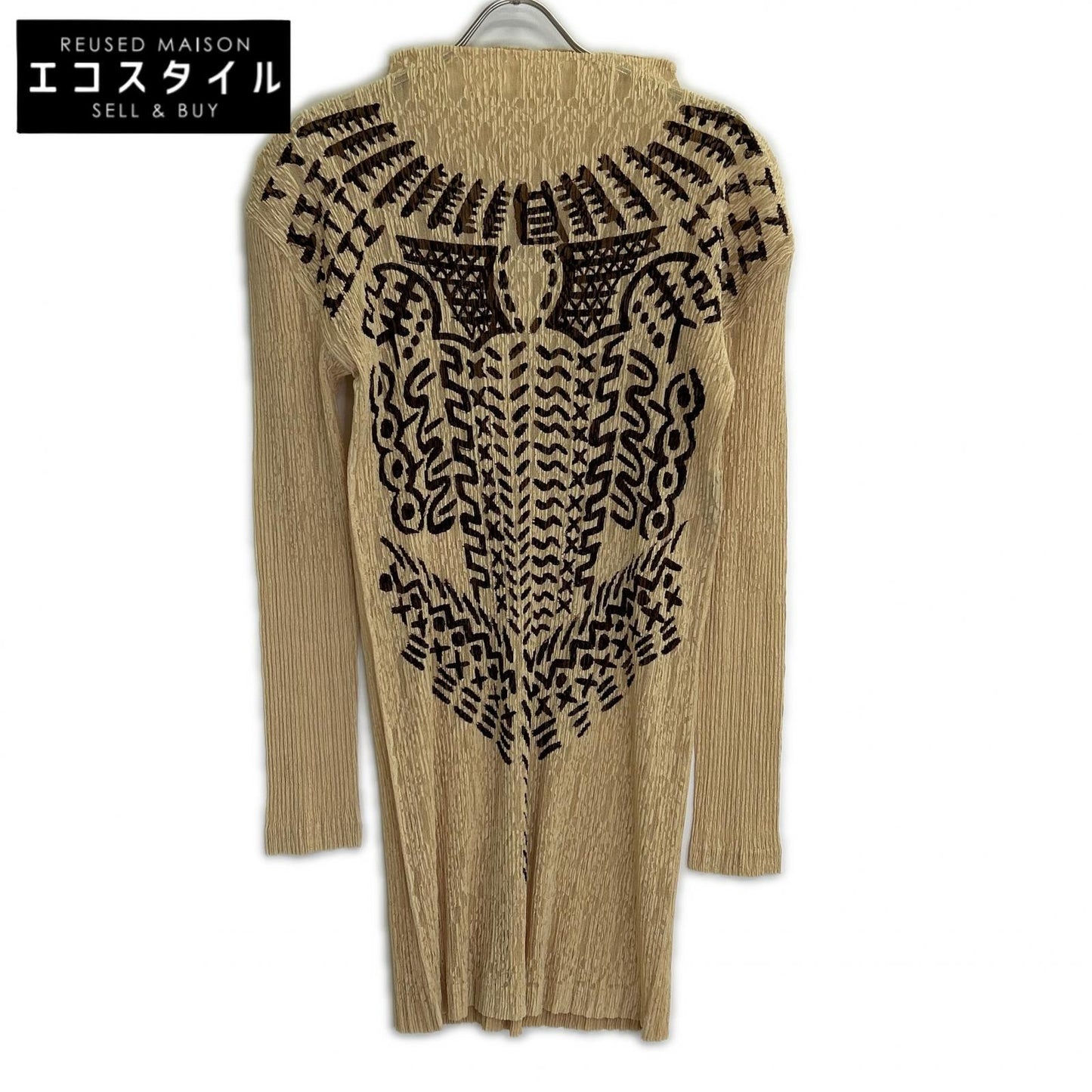 ISSEY MIYAKE イッセイミヤケ 【美品】IM82-FH922 エスニックプリント プリーツ シースルー モックネック ワンピース