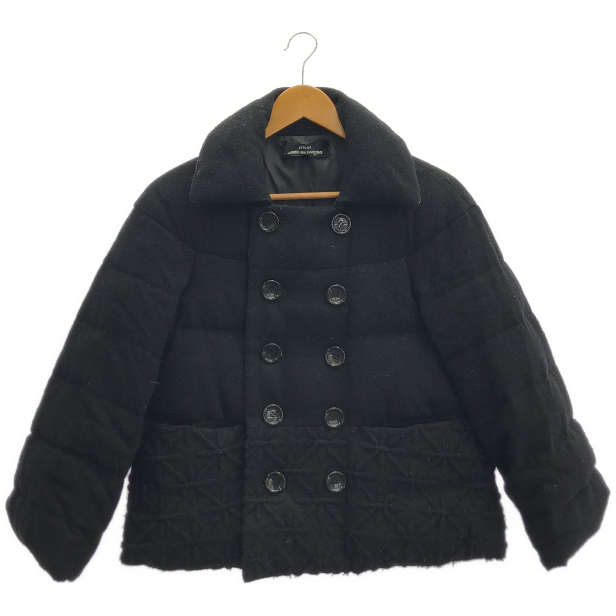 tricotCOMMEdesGARCONS トリココムデギャルソン TJ-J027 ブラック ボタニカル刺繍 ダブルブレスト ダウンジャケット ジャケット