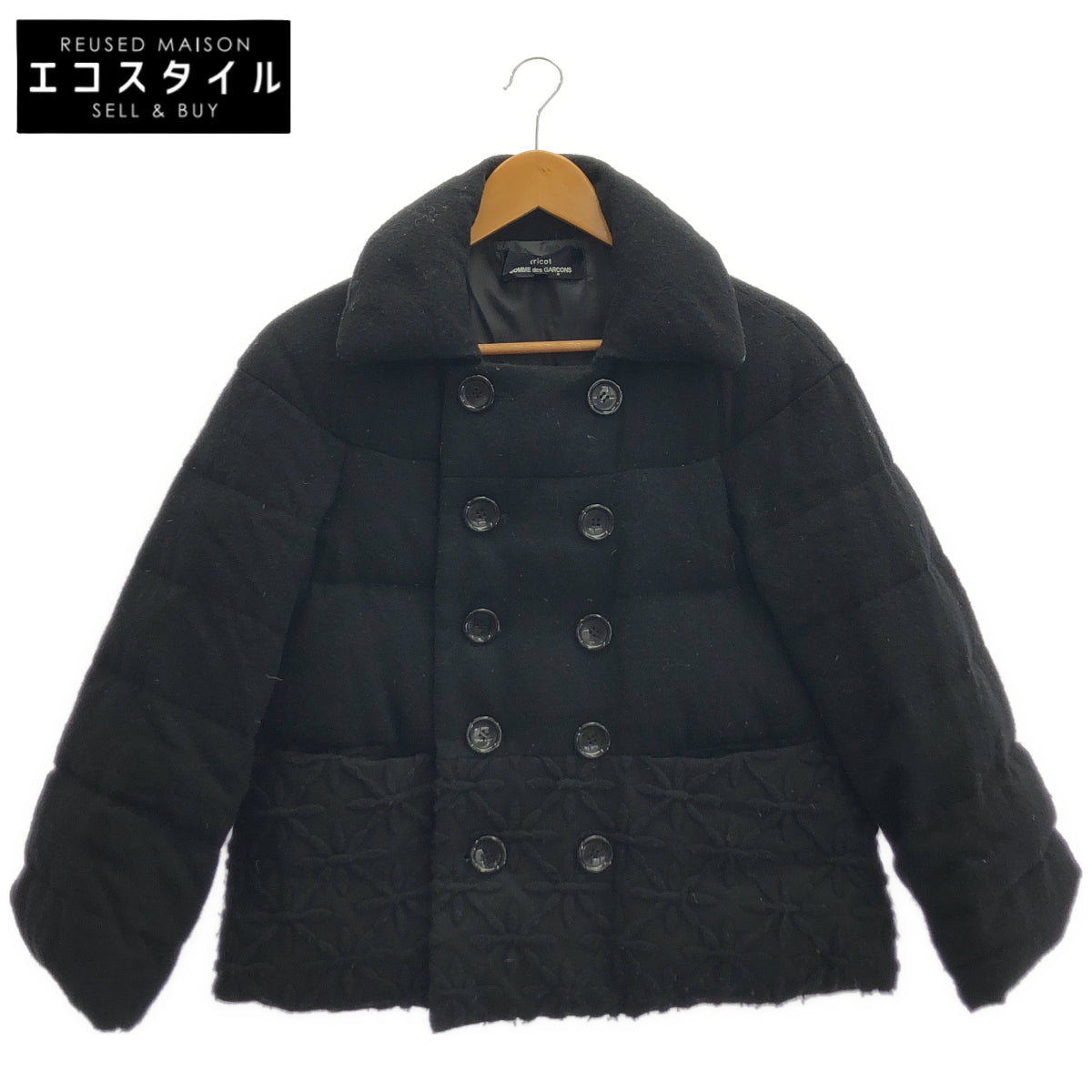 tricotCOMMEdesGARCONS トリココムデギャルソン TJ-J027 ブラック ボタニカル刺繍 ダブルブレスト ダウンジャケット ジャケット