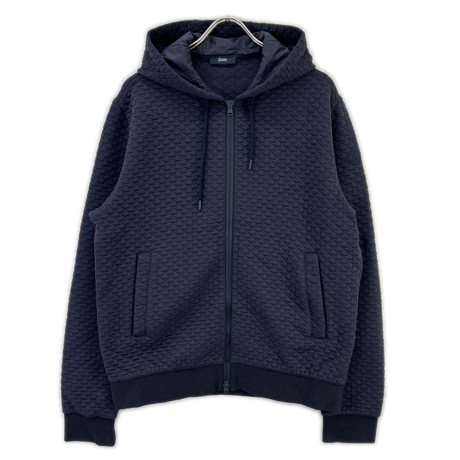 HERNO ヘルノ JC000046U-52087-9200 ネイビー ジャガード織 FELPA ZIP DETTAGLIO PATCH トップス