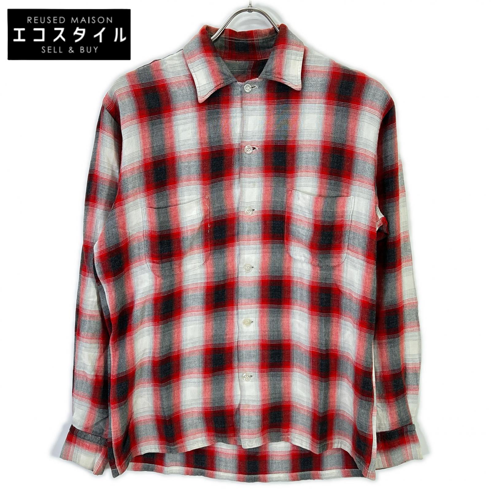 VINTAGE ヴィンテージ 50~60's レッド オンブレチェック レーヨンシャツ トップス