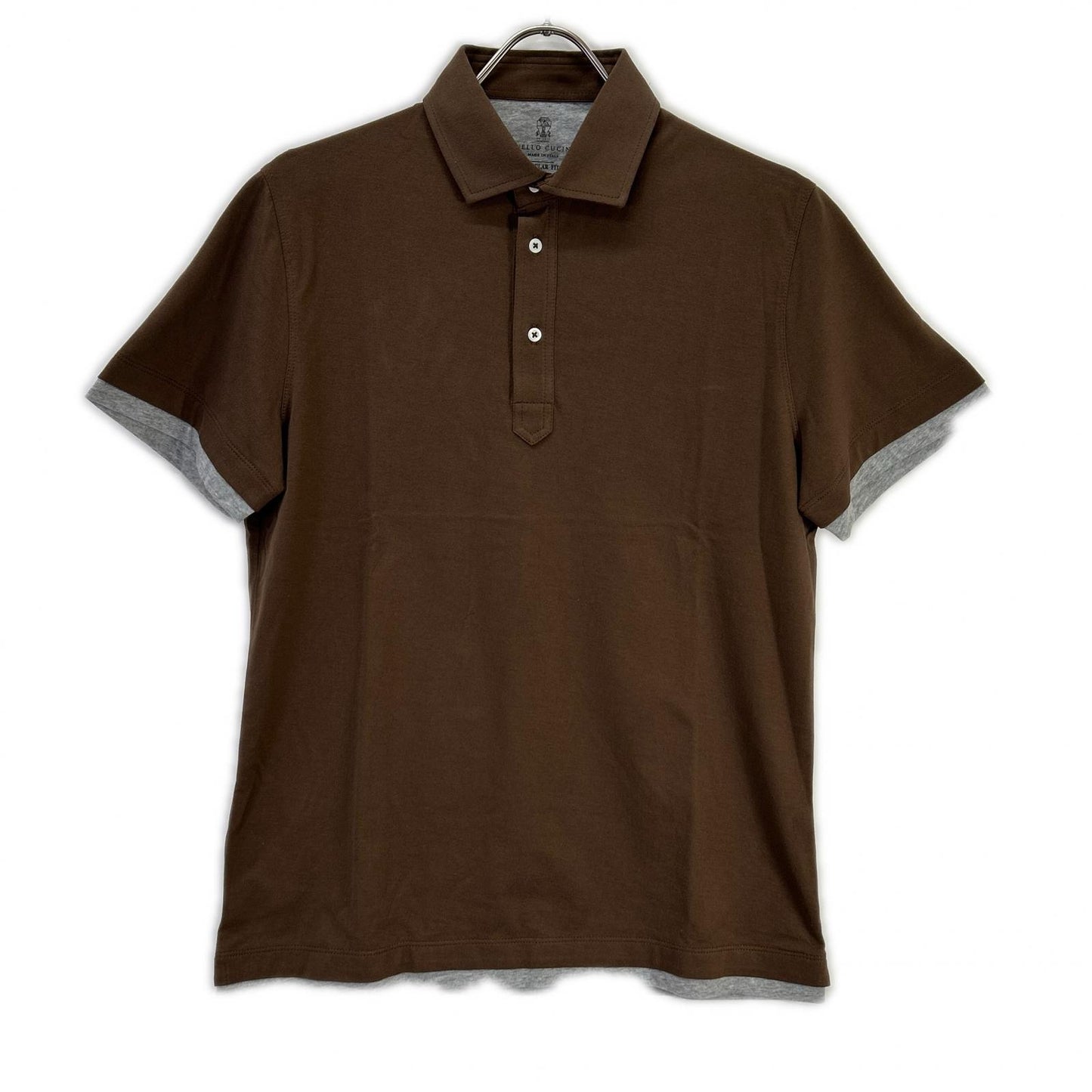 BRUNELLO CUCINELLI ブルネロクチネリ M0T713966 ブラウン×グレー ショートスリーブ レイヤード ポロシャツ トップス