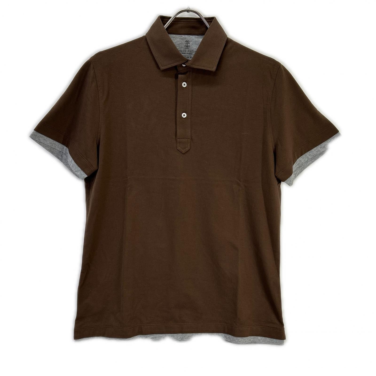 BRUNELLO CUCINELLI ブルネロクチネリ M0T713966 ブラウン×グレー ショートスリーブ レイヤード ポロシャツ トップス