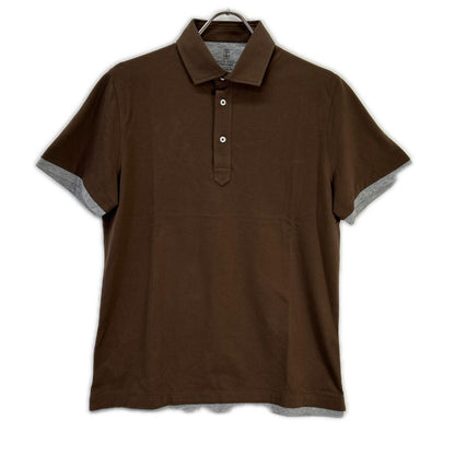 BRUNELLO CUCINELLI ブルネロクチネリ M0T713966 ブラウン×グレー ショートスリーブ レイヤード ポロシャツ トップス