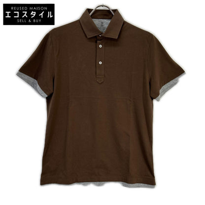 BRUNELLO CUCINELLI ブルネロクチネリ M0T713966 ブラウン×グレー ショートスリーブ レイヤード ポロシャツ トップス