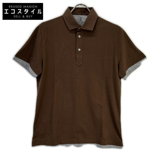 BRUNELLO CUCINELLI ブルネロクチネリ M0T713966 ブラウン×グレー ショートスリーブ レイヤード ポロシャツ トップス