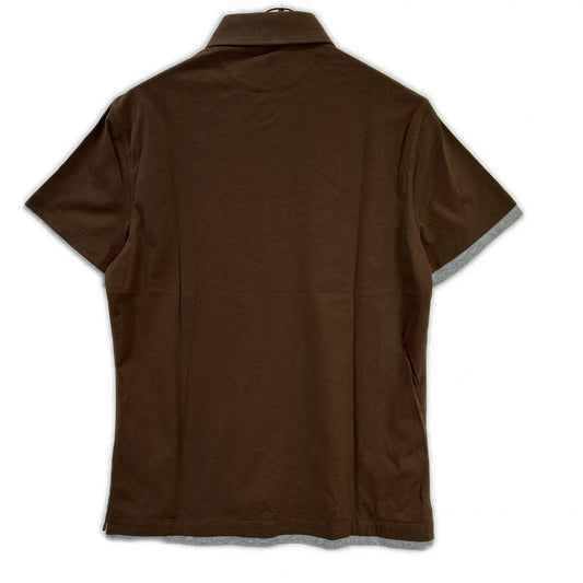 BRUNELLO CUCINELLI ブルネロクチネリ M0T713966 ブラウン×グレー ショートスリーブ レイヤード ポロシャツ トップス
