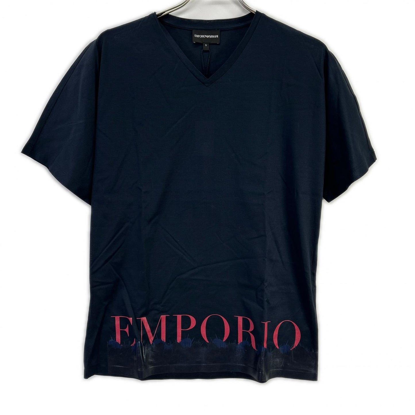 EMPORIOARMANI エンポリオアルマーニ 6Z1T6Q ネイビー×レッド ロゴプリント ショートスリーブカットソー トップス