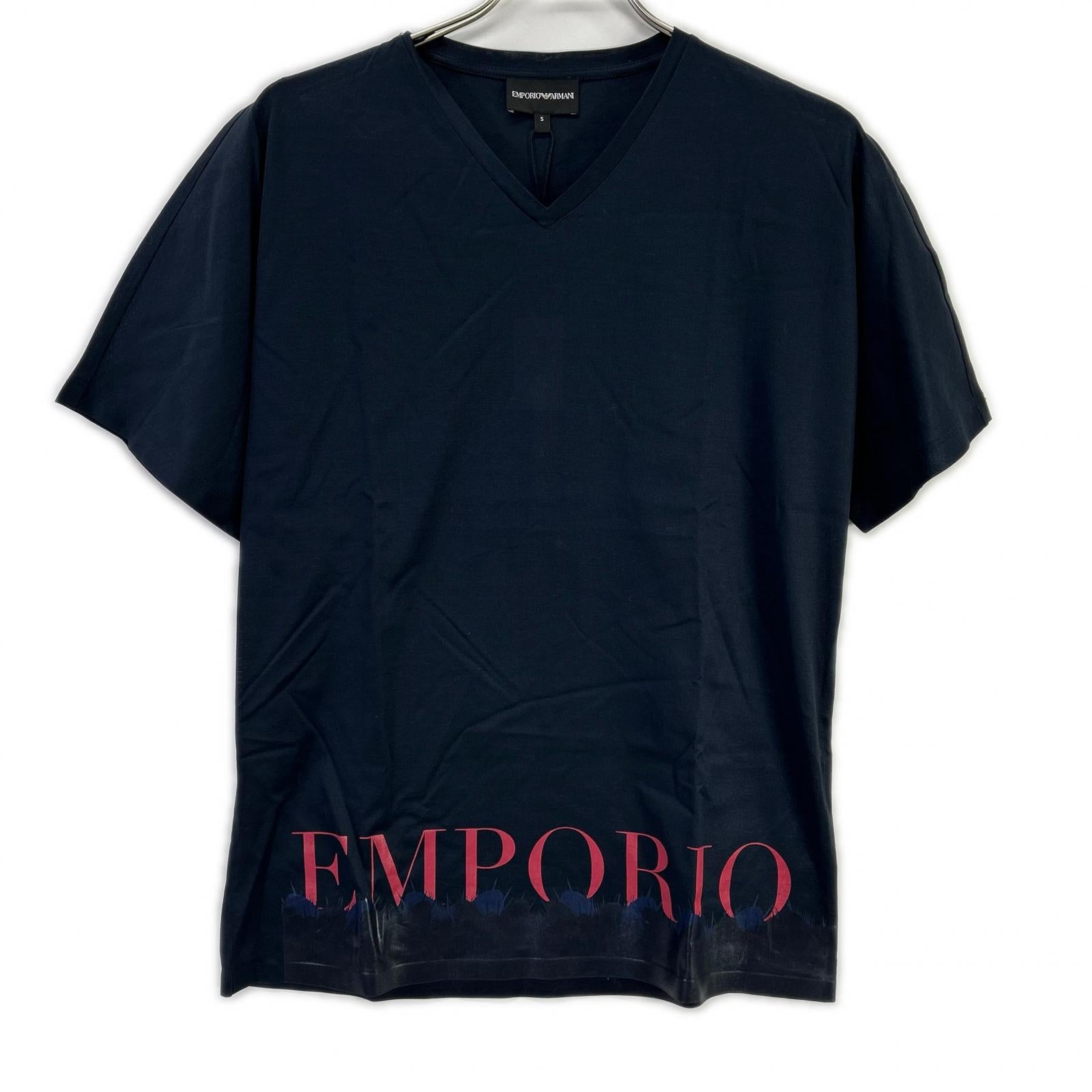 EMPORIOARMANI エンポリオアルマーニ 6Z1T6Q ネイビー×レッド ロゴプリント ショートスリーブカットソー トップス